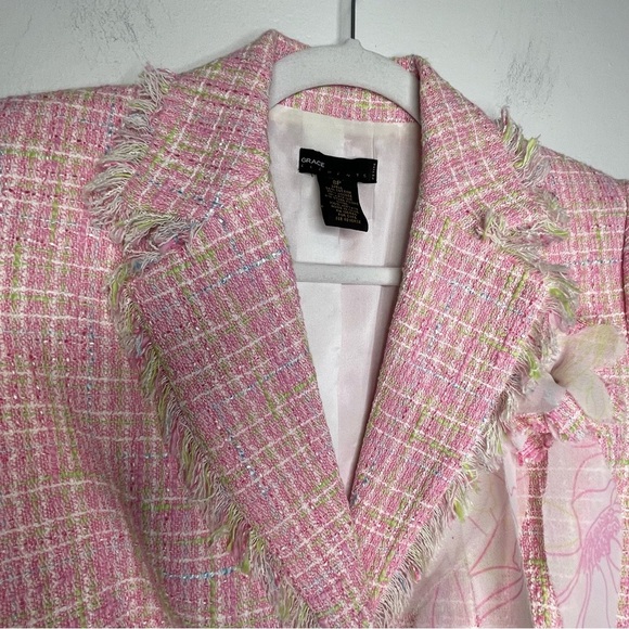 Grace Elements Women”s Pink Blazer 8P Textured Fringe Barbie Cottagecore Boho - Picture 4 of 15